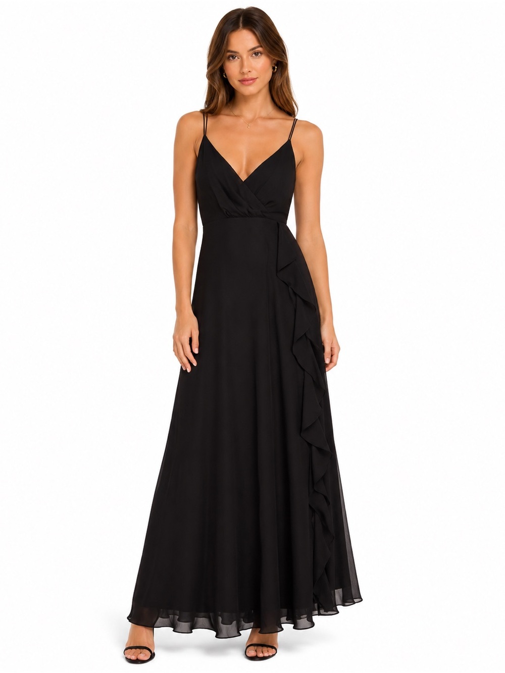 ASTR The Label Black Chiffon Ruffle Maxi Dress Size M